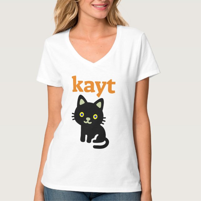 Camiseta Texto em Manx: kayt e gato preto (Frente)