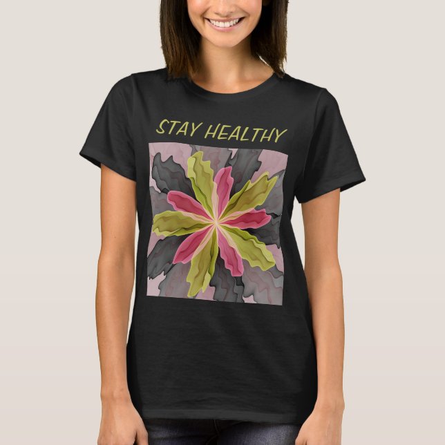 Camiseta Texto Fractal de Flor Verde-Rosa Antracite Fantasi (Frente)