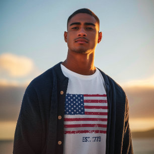 Camiseta Texto Grunge e Bandeira Americana