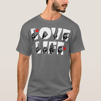 Camiseta Texto LIFE e design de linguagem de sinais ASL