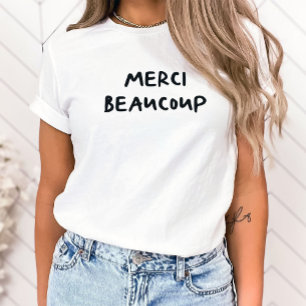 Camiseta Texto manuscrito em francês de tendência   Merci B