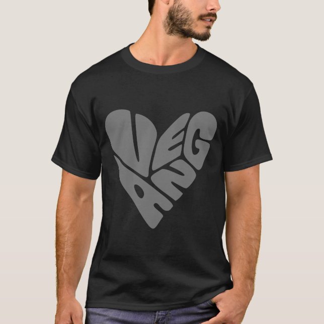 Camiseta Texto Moderno Vegan Grande Cinza Coração Simples (Frente)