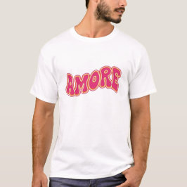 Camiseta Texto Ondulado Groovy AMORE Retrô Anos 70 Dia dos