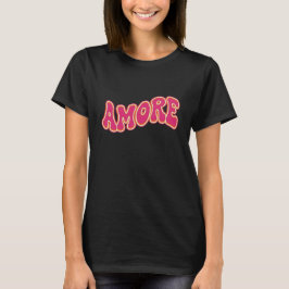 Camiseta Texto Ondulado Groovy AMORE Retrô Anos 70 Dia dos