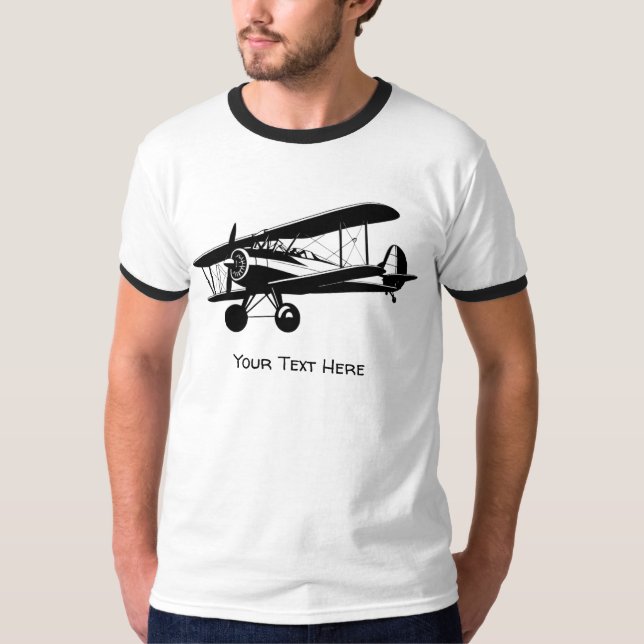 Camiseta Texto Personalizado da Aeronave Silhueta de Plano  (Frente)