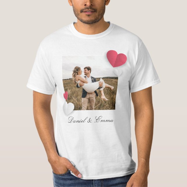 Camiseta Texto Personalizado do Nome de Foto de Casais Pers (Frente)