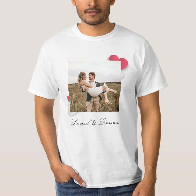 Camiseta Texto Personalizado do Nome de Foto de Casais Pers (Frente)