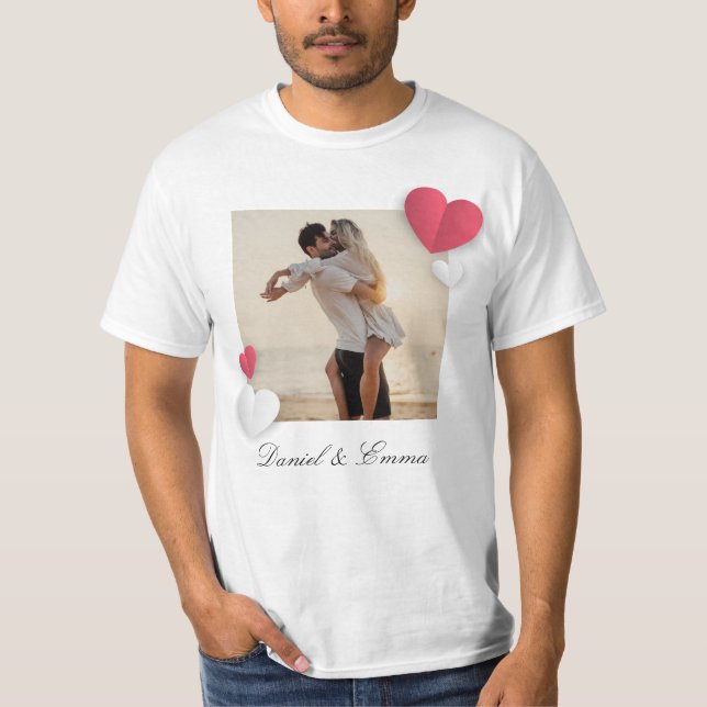 Camiseta Texto Personalizado do Nome de Foto de Casais Pers (Frente)