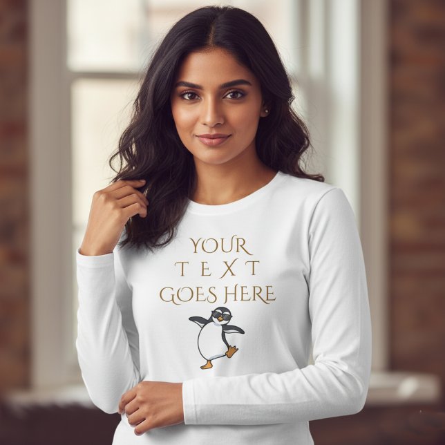 Camiseta Texto Personalizado do Pinguim Dançante Personaliz (Criador carregado)