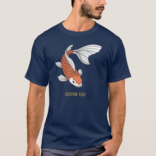 Camiseta Texto Personalizado & Marca de Peixe Dourado Azul  (Frente)