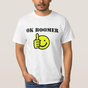 Camiseta Texto personalizado OK Boomer amarelo rosto polega