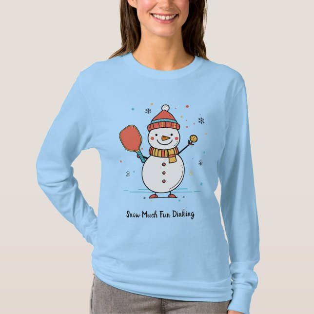 Camiseta Texto personalizado Pickleball Snowman Cheer (Frente)