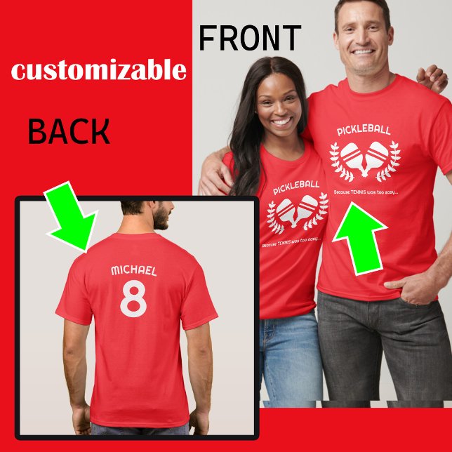 Camiseta Texto personalizado RED (frente e verso) Picklebal (Customizable Back and Front unisex pickleball t-shirt)