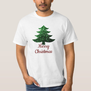Camiseta Texto personalizado verde da árvore de Natal Feliz