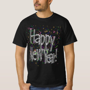 Camiseta Texto Prateado com Confetes - Feliz Ano Novo