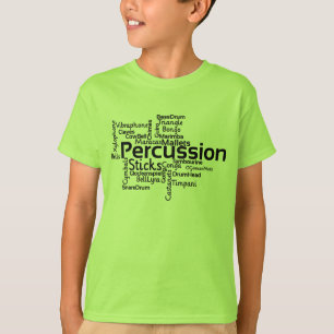 Camiseta Texto Preto da Nuvem do Word de Percussão