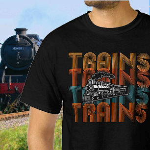Camiseta Texto Repetido Dos Comboios, Comboio Ferroviário 