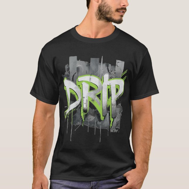 Camiseta Texto RIP de Grafite Negrito com Destaques Verdes  (Frente)