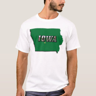 Camiseta Texto Verde do Mapa do Estado de Iowa e Texto Foto