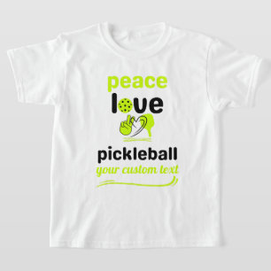 Camiseta texto verde Pickleball Peace and Love personalizad