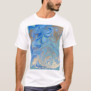 Camiseta Textura de cor líquida Dourada azul