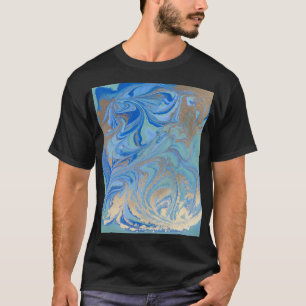 Camiseta Textura de cor líquida Dourada azul