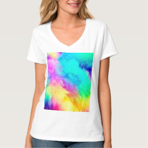 Camiseta Textura de Pelo Fofinho Arco-Íris Vibrante-75201