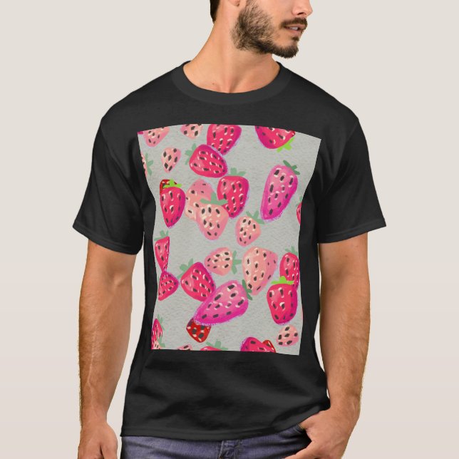 Camiseta Textura Desenhada Da Mão De Morango Ripe (Frente)