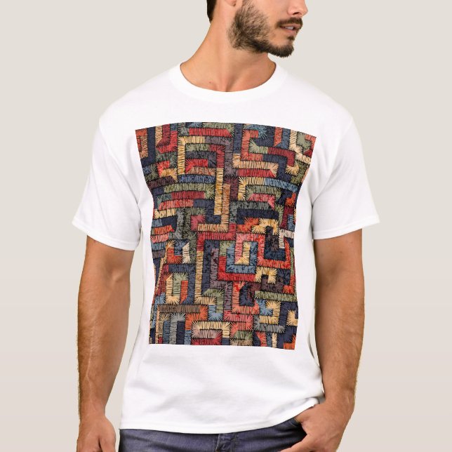 Camiseta Textura geométrica bordada, étnica (Frente)