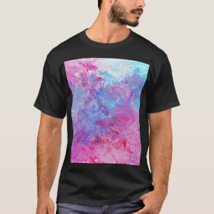 Camiseta Textura rosa-azul criativa, manchas de tinta.