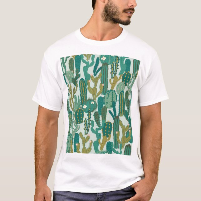 Camiseta Textura Vintage Repetida De Cactus Green (Frente)