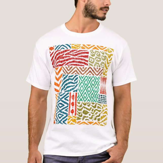 Camiseta Texturas de patch: impressão animal desenhada à mã (Frente)