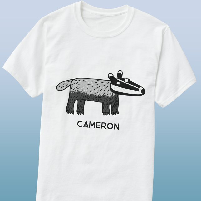 Camiseta Texugo Divertido Nome Personalizado (Fun badger cartoon personalized custom name t-shirt for wildlife lovers)
