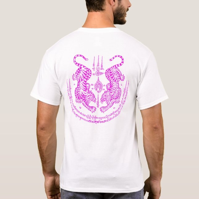 Camiseta Thai Tattoo Designs Tiger " Yant Suea Koo " Pink (Verso)
