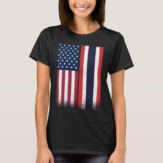 Camiseta Thailand  Thai American Flags Proud USA Thailand (Frente)