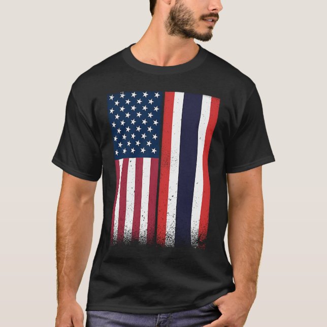 Camiseta Thailand  Thai American Flags Proud USA Thailand (Frente)