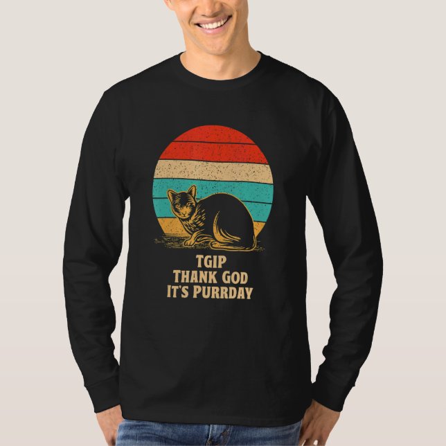 Camiseta Thank God It's Purrday Cat  Weekend Kitten Rest Da (Frente)