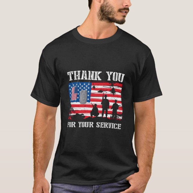 Camiseta Thank You For Your Service American Flag Veterans  (Frente)