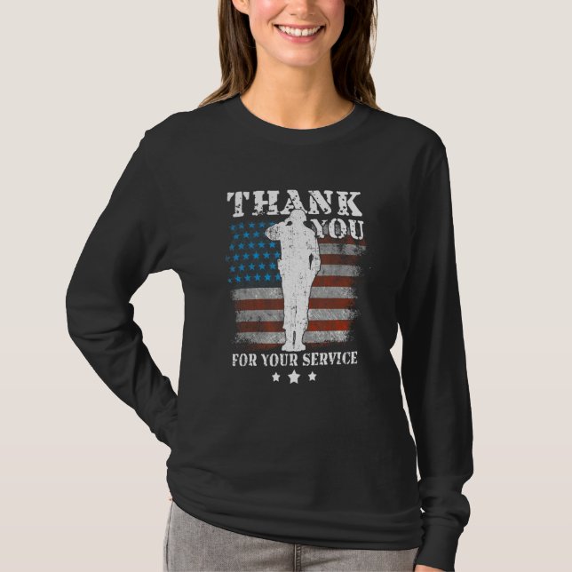 Camiseta Thank You For Your Service American Flag Veterans  (Frente)