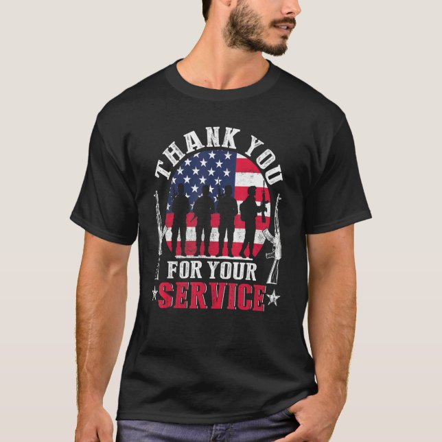 Camiseta Thank You For Your Service Patriotic Veterans Day (Frente)