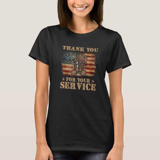 Camiseta Thank You For Your Service Veteran US Flag Veteran (Frente)