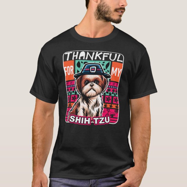Camiseta Thank You My Shih Tzu Dog Scarf Pilgrim Happy Than (Frente)