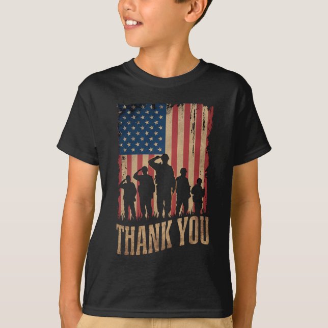 Camiseta Thank You Veterans Day American Flag Vintage (Frente)