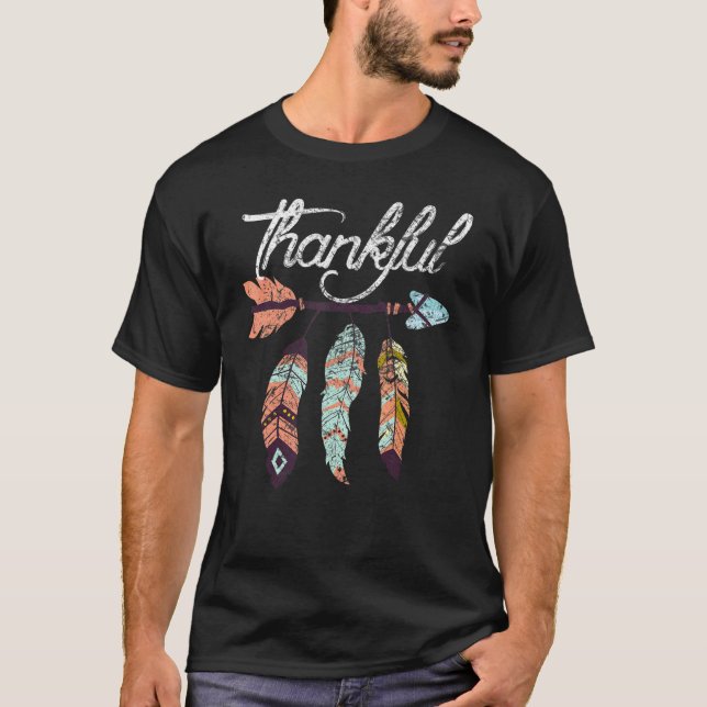 Camiseta Thankful Feather & Arrow Fall  Vintage Thanksgivin (Frente)