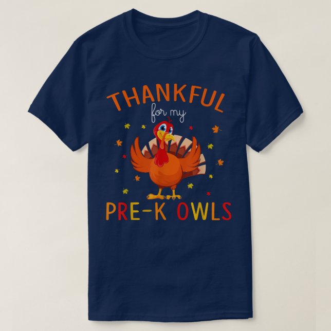 Camiseta Thankful for My Pre-K Owls Autumn Fall Turkey Than (Frente do Design)