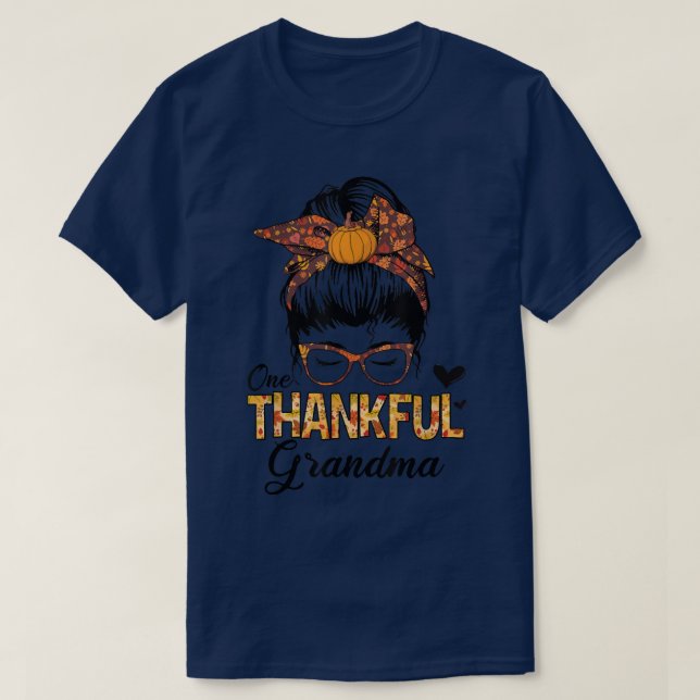 Camiseta Thankful Grandma Funny Messy Bun Fall Autumn Thank (Frente do Design)