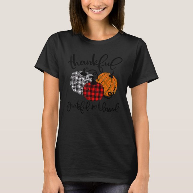 Camiseta Thankful Grateful And Blessed Pumpkin Fall Leopard (Frente)