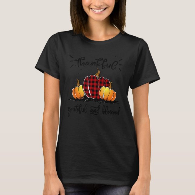 Camiseta Thankful Grateful And Blessed Pumpkin Fall Leopard (Frente)
