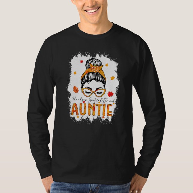 Camiseta Thankful Grateful Blessed Auntie Pumpkins Messy Bu (Frente)