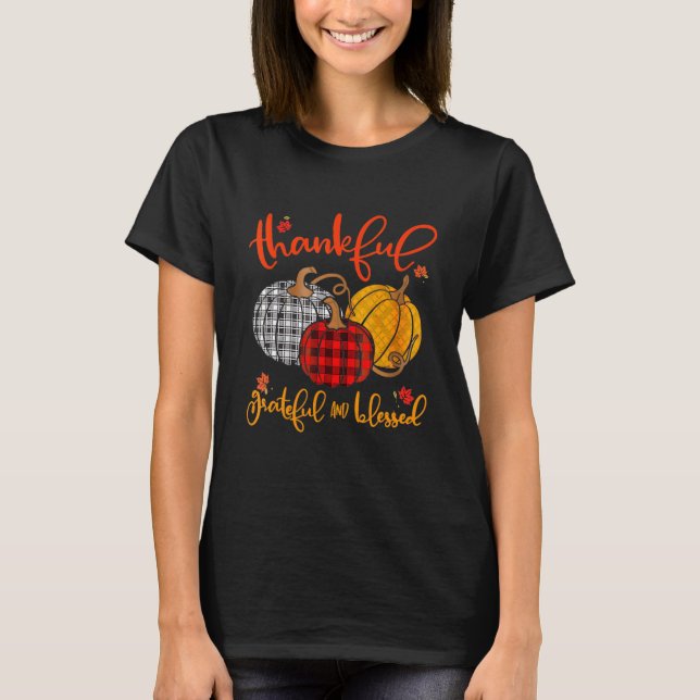Camiseta Thankful Grateful Blessed Autumn Fall Pumpkin Outf (Frente)